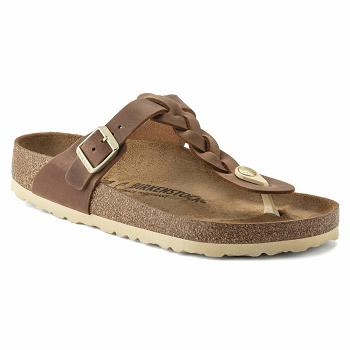Dámské Gizeh Birkenstock Braid Oiled Læder Hnědé | CZ 428QMA